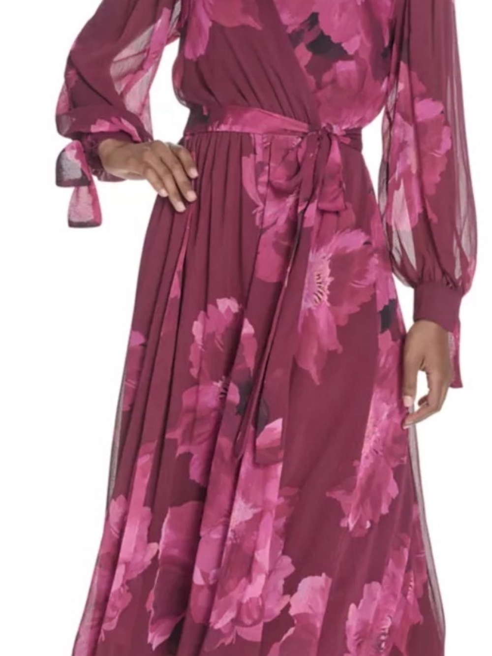 Women's Long Sleeve V-Neck Floral Print Fit and Flare Dress
